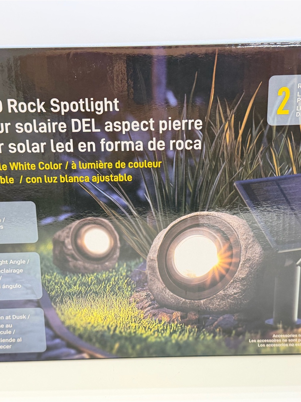 KODA Solar LED Rock Spotlight Set, 2-Pack 25LM Faux Stone Landscape Accent Light